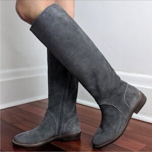 Ugg Daley Tall Boot Womens 11 Gray Suede Leather Heel Almond Toe Zip Riding Knee